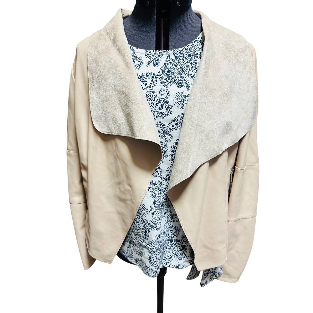 bagatelle Women's Beige Faux Leather Drape Collar Moto Jacket Size S